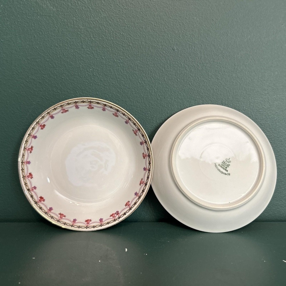 Vintage Heinrich H&C Selb Bavaria Small Bowl Set Of 2 Floral Deco Gold Rim‎
